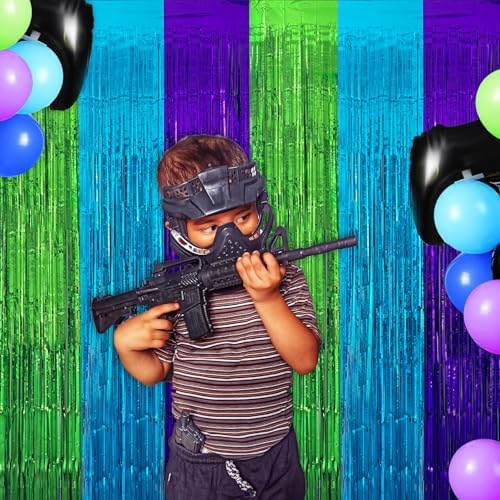 2 Pack Video Game Foil Fringe Curtains Backdrop for Birthday Parties