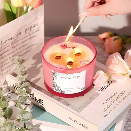 6 Pack Frosted Pink Glass Candle Jars with Lids - 16oz