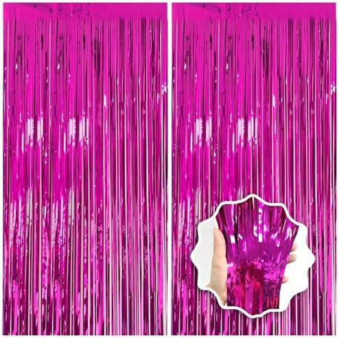 2 Pack Hot Pink Tinsel Backdrop for Party Decorations