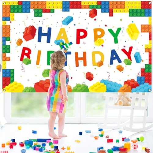 Chiazllta Happy Birthday Blocks Banner for Kids Boys Girls White Background