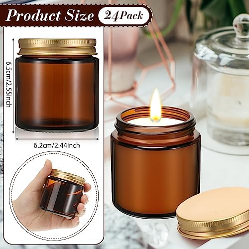 Zhehao 24 Pcs Amber Glass Candle Jars with Gold Lids