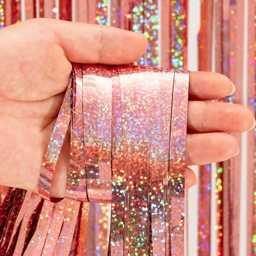 Braveshine Rose Gold Metallic Tinsel Backdrop 2Pcs