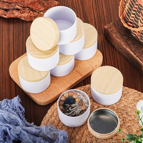 BOTINXIS 24 Pcs 4oz Matte White Candle Tins with Wood Grain Lids