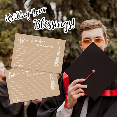 30 Pcs Graduation Advice Cards Set - Minimalist Brown Tassel Design