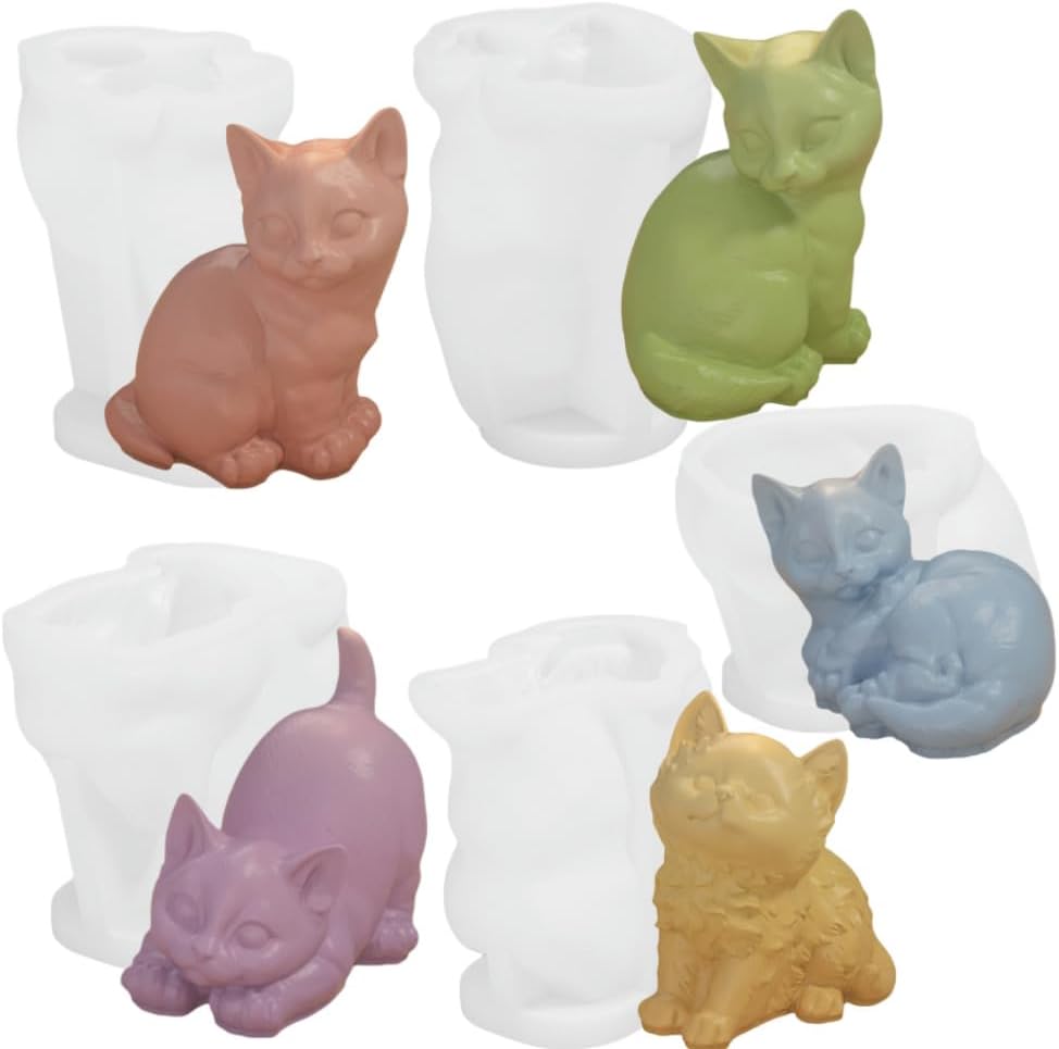 5 Cute Cat Silicone Molds for Candle Soap DIY
