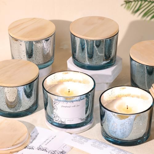 Simeitol 6pc 16oz Blue Candle Jars with Lids