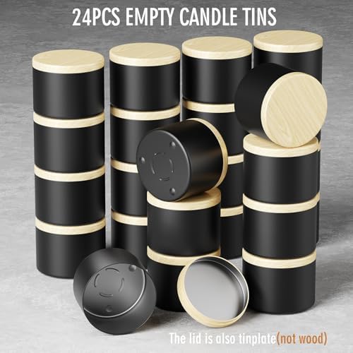 Arxinor 4 oz Candle Jars 24 pcs with Lid Black-Woodgrain