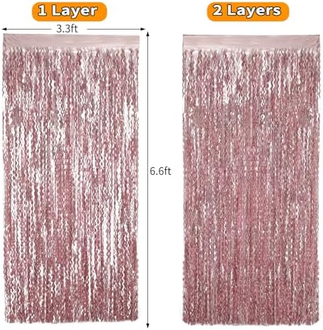 4 Pack Pink Wavy Tinsel Curtain Backdrop