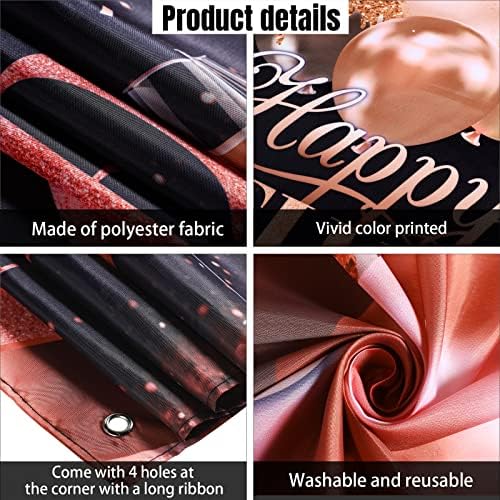 Tatuo Happy Birthday Backdrop Decorations Black Silver Rose Gold