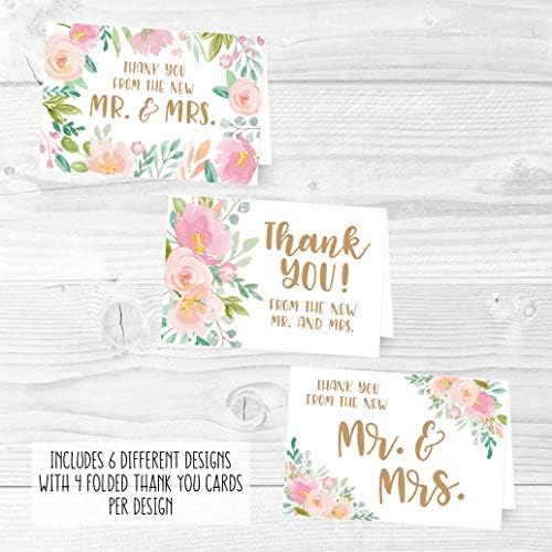 Hadley Designs 24 Pink Floral Wedding Thank You Cards