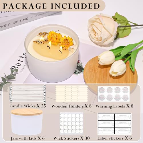 CONNOO 24oz Glass Candle Jars 6 Pack with Bamboo Lids and Wick Kit