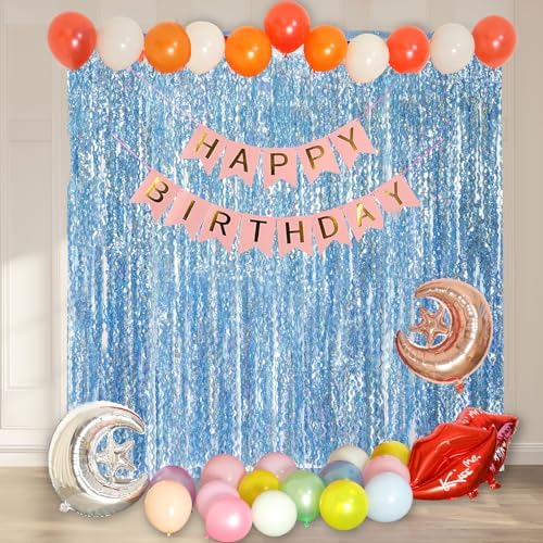 4 Pack Wavy Blue Foil Backdrop Streamers for Parties