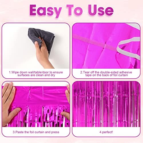 3 Pack Pink Foil Fringe Backdrop Curtains for Parties