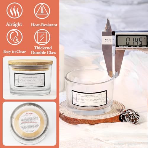 CONNOO 15 Pack 4 Oz Clear Glass Candle Jars with Airtight Bamboo Lids