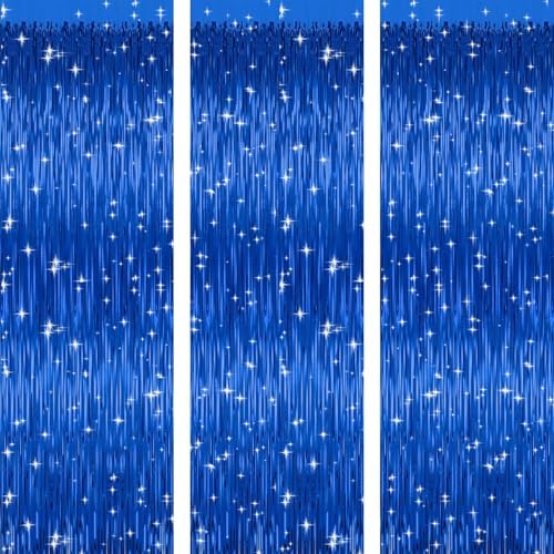3 Pack Blue Foil Curtain Backdrop for Parties