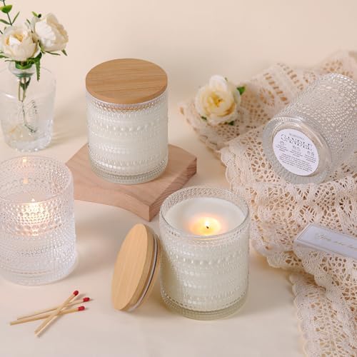 DARJEN 8 Pack Clear Candle Jars with Bamboo Lids and Labels