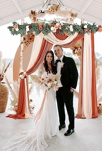 DearHouse 3 Panel Wedding Arch Draping Fabric 295 x 18ft Pearl Sheer Drapes