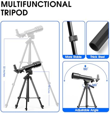 YUANZIMOO 50mm Aperture 360mm Telescope with Tripod for Kids Adults Beginners Black
