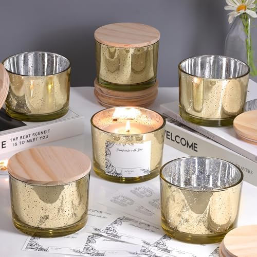 Simeitol 16 Oz Gold Candle Jars 6 Pcs with Bamboo Lids