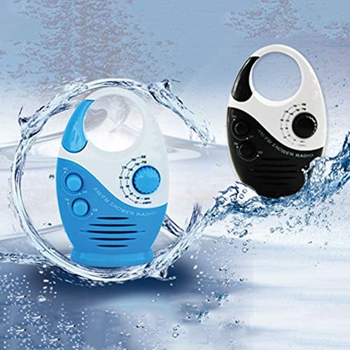Waterproof Shower Radio with AM FM and Top Handle Blue White