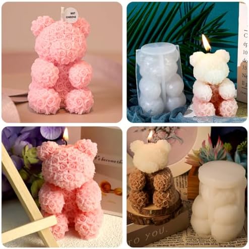 Zayookey 3D Rose Bear Candle Mold for Epoxy Resin and Soap