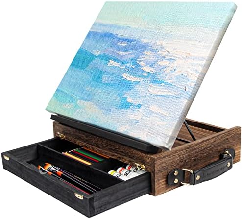 J JACKCUBE DESIGN Rustic Wood Adjustable Easel with Storage Drawer