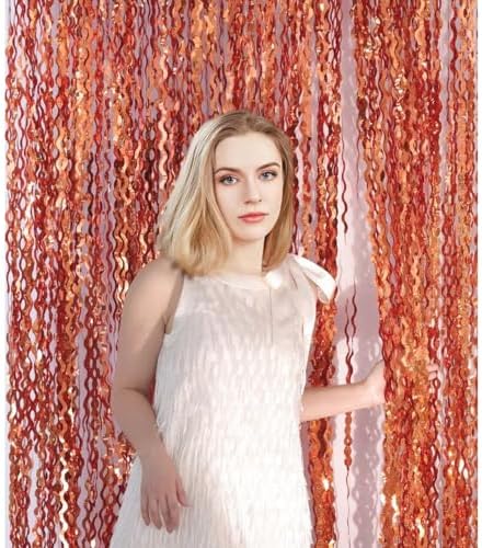 Orange Foil Wavy Fringe Backdrop Curtains 4 Pack