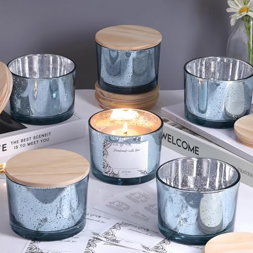 Simeitol 6pc 16oz Blue Candle Jars with Lids