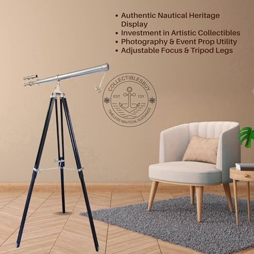 Decorative Double Barrel Marine Telescope with Black Tripod