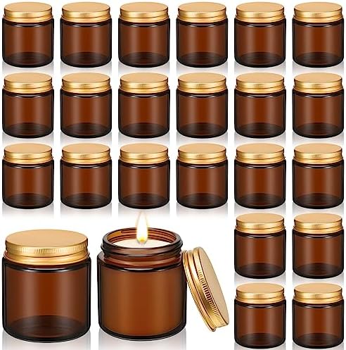 Zhehao 24 Pcs Amber Glass Candle Jars with Gold Lids