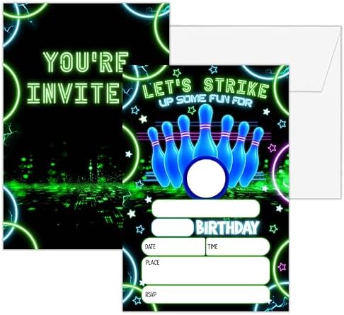 Neon Birthday Invitations for Boys with Envelopes H11