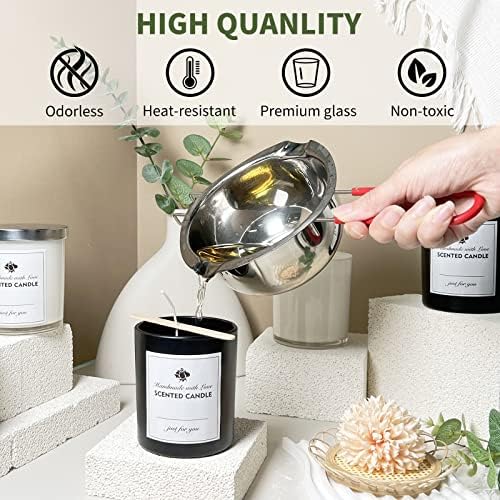SUPMIND 12 Pack Matte Black Glass Candle Jars with Lids and Labels