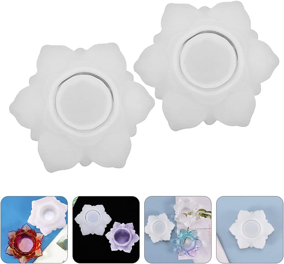 Uonlytech 2pcs Silicone Lotus Candle Holder Molds