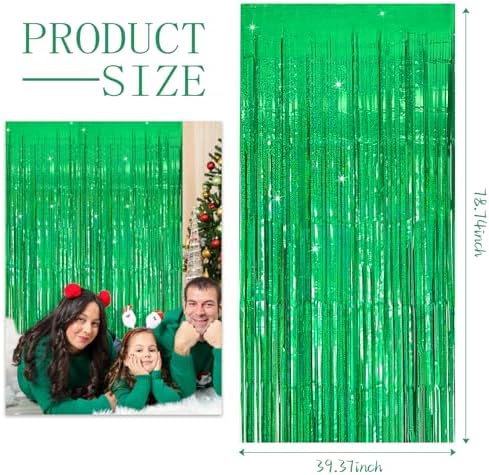 3 Pack Green Foil Fringe Backdrop for Party Decorations