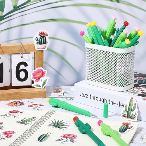 62 Piece Cactus Stationery Set with Cactus Gel Pens and Waterproof Stickers