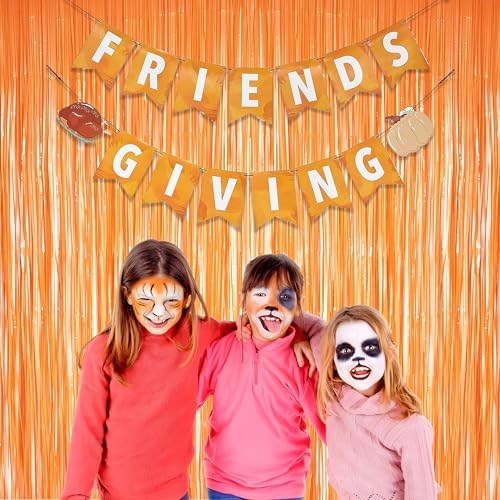 Orange Tinsel Curtain Party Backdrop 2 Pack