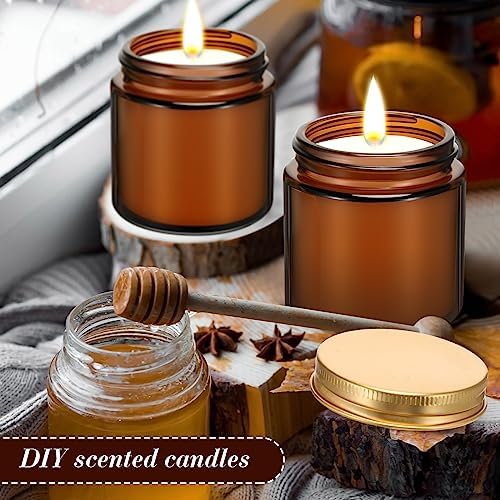 Zhehao 24 Pcs Amber Glass Candle Jars with Gold Lids