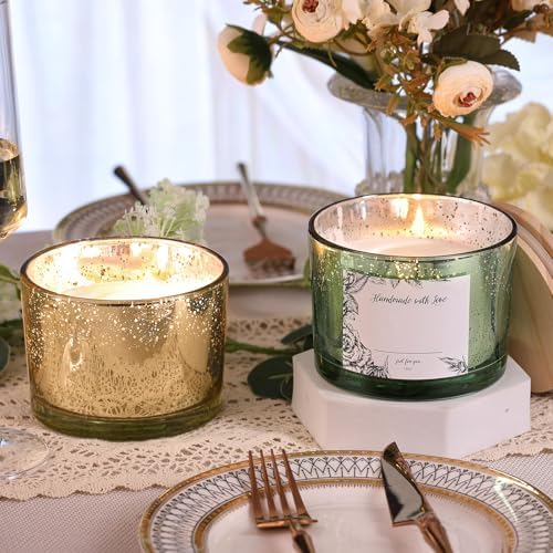 Simeitol 16 Oz Gold Candle Jars 6 Pcs with Bamboo Lids