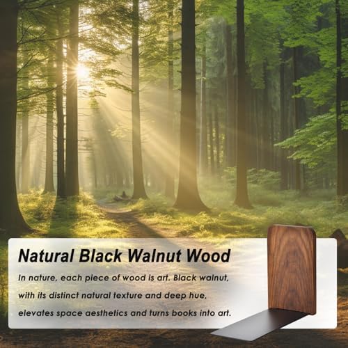 Black Walnut Book Ends Heavy Duty Non-Slip Set of 2