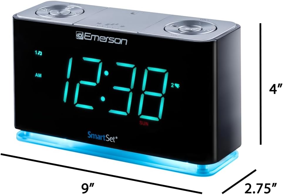Emerson Smartset Alarm Clock Radio with Bluetooth Speaker and USB Port