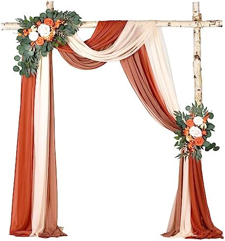 DearHouse 3 Panel Wedding Arch Draping Fabric 295 x 18ft Pearl Sheer Drapes