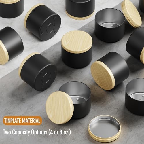 Arxinor 4 oz Candle Jars 24 pcs with Lid Black-Woodgrain