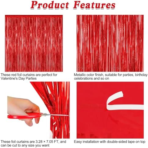 2 Pack Red Tinsel Backdrop Curtains for Wedding and Parties