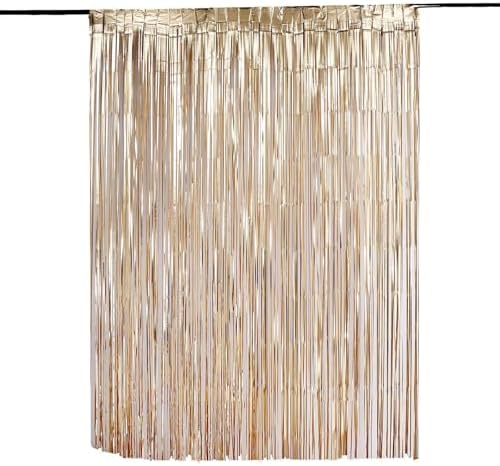 Efavormart 8ft Matte Gold Foil Fringe Curtain