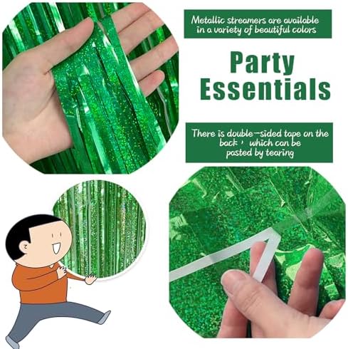 3 Pack Green Foil Fringe Backdrop for Party Decorations