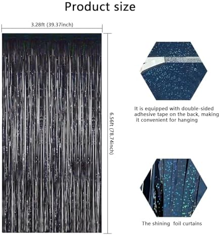 Elegant Black Fringe Backdrop - 328 x 656ft Shiny Tinsel Curtains for Events