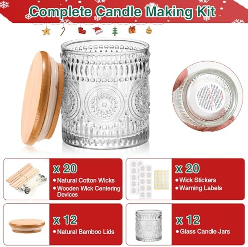Christmas Candle Jars With Lids 12-Pack Reusable Containers