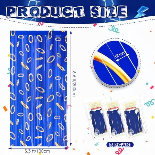 3 Pcs Blue with Gold Ring Print Party Backdrop Curtains