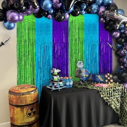 2 Pack Video Game Foil Fringe Curtains Backdrop for Birthday Parties