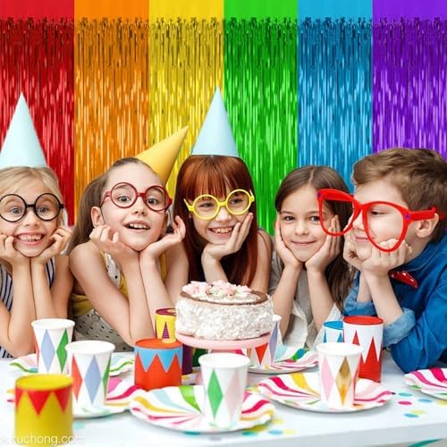 2 Pack Rainbow Backdrop Curtains for Party Decorations
